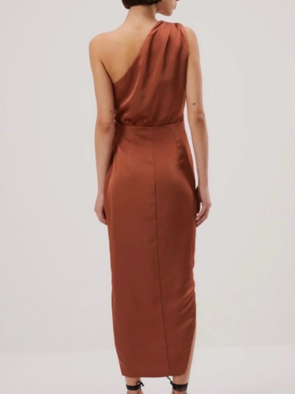 Misha Brooks One-Shoulder Satin Midi Dress, Copper, Size M - Picture 2 of 5
